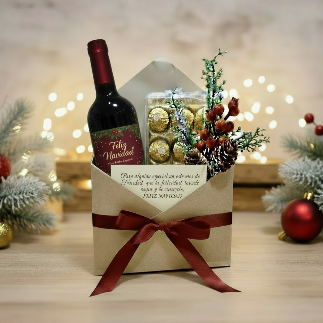 Caja Tipo Sobre: Vino + Ferrero Rocher