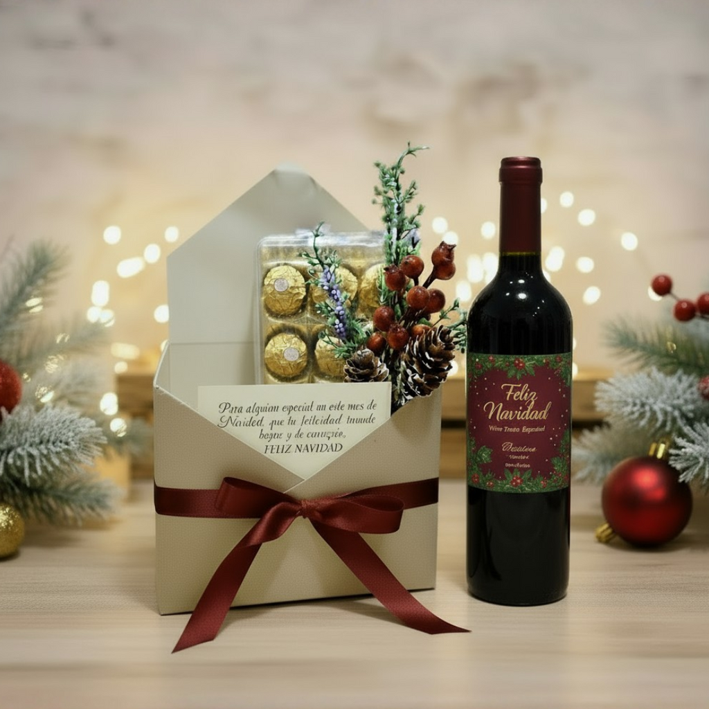 Caja Tipo Sobre: Vino + Ferrero Rocher