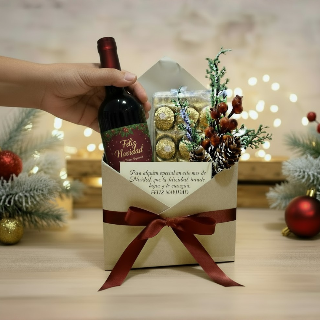 Caja Tipo Sobre: Vino + Ferrero Rocher