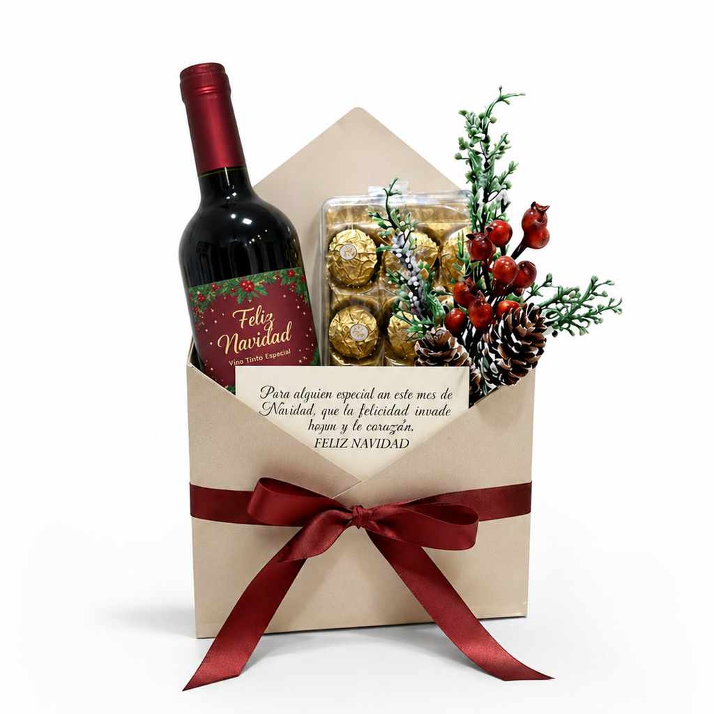 Caja Tipo Sobre: Vino + Ferrero Rocher